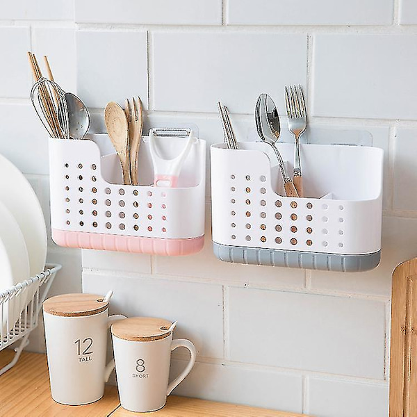 Kök bestickställ hushålls bestick förvaringslåda dränerbar (rosa)