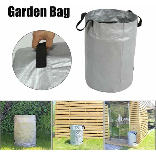 Stor trädgårdsavfallspåse Återanvändbar förvaringspåse Hopvikbar sopsäck Rivtålig Lövgräspåse Grå (63 x 45cm) 100L