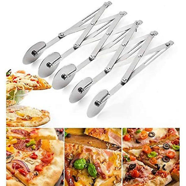 Degdelare, Pizzaskärare i rostfritt stål med 5 justerbara hjul, Pizzaskärare i rostfritt stål
