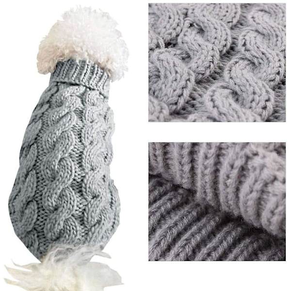 Hundegenser, varm kæledyr frakke strikket uld vintertrøje til små og mellemstore hunde (grå, XL) (XL, grå)