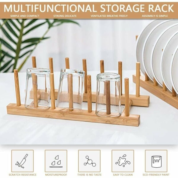 Förvaringsställ i bambu för kök, diskställ i bambu, tallriksställ i bambu, skärbräda i trä, glasbehållare, skärbräda