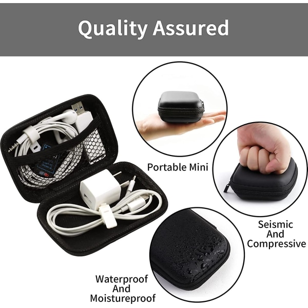 Svart case för hörlurar, fyrkantigt case för hörlurar, bärbara organizer för minihörlurar, litet EVA-hårt case för headset, SD-kort, ca.