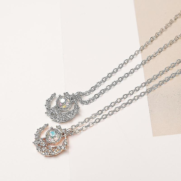 Mote i legering for kvinner, stjerne- og måneanheng, choker, gull- og sølvfarget kragebein