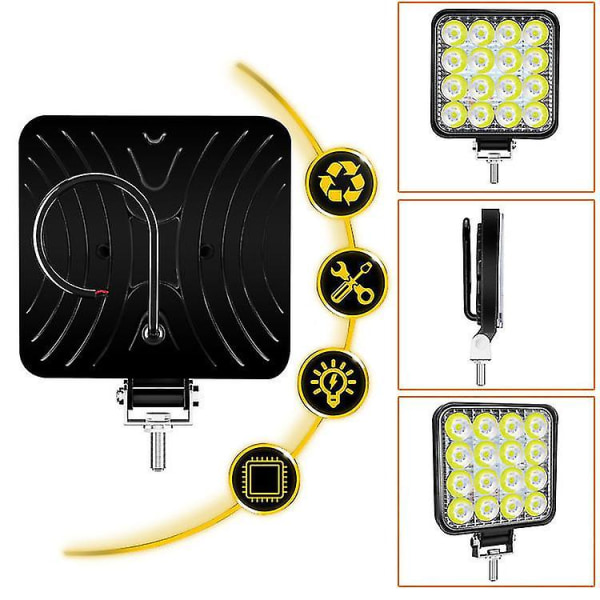 New Square 16 Light 48w arbejdslys Motorcykelforlygte Ekstralys Offroad Vehicle Modified Light (lyskilde: Hvid)