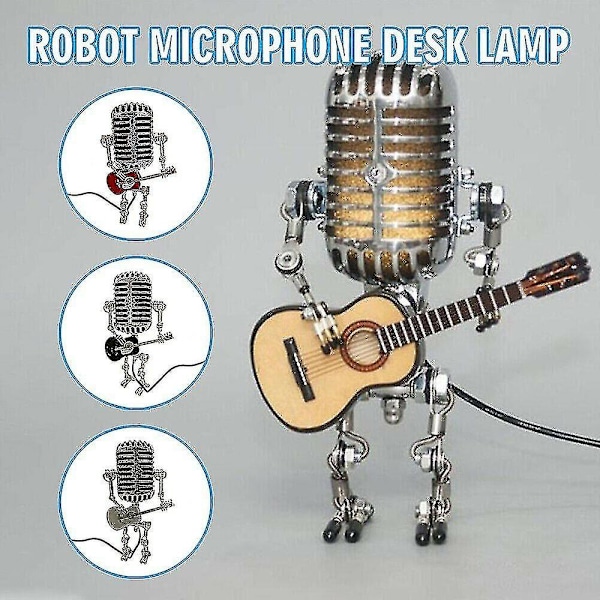 Usb Retro Stil Mikrofon Robot Lampe Holder Gitar Med Lys Vintage Hjemmedekorasjon