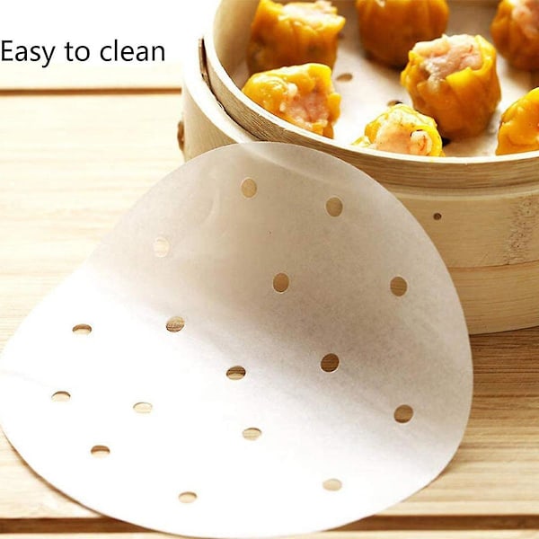 Piao Bremerluft 100 st Dim Sum-papper 23 cm som bas för bambuångare, varmluftsfritöser, ångkokare Airfryer-foder, non-stick-belagt, runt bakplåtspapper Perfora