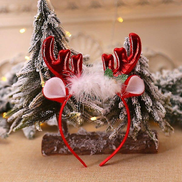 Julehodebånd Ører Fest Nisse Tre Gevir Hårbøyle Voksne（Rød）