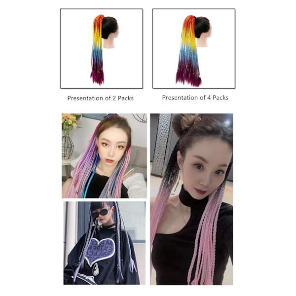 60CM Färgglad Ponytail Förlängning Syntetiskt Gummiband, Twist Fläta Hårtillbehör (Blå + Lila Rosa)