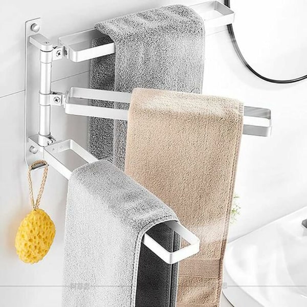 Handdukshängare för badrum Väggmonterad handdukshängare med 4 stolpar 180° vridbar våt och torr separation för duschkök (silver)