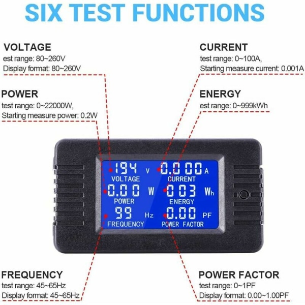 Enfasig nuvarande spänning strömstyrka energi panelmätare LCD digital display amperemeter voltmeter multimeter