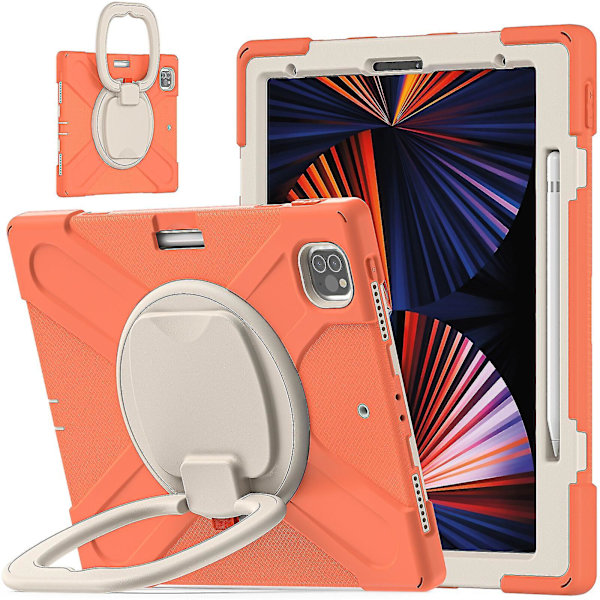 Nytt fodral för iPad Pro 12,9 tum 2021 med roterande stativ, stöttåligt, kameraskydd (korallorange)