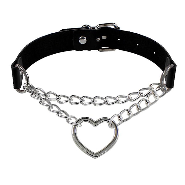 Punk Goth Hjerte Ring Choker Vintage Halskæde Krave Med Kæde Kvinder Smykker(3stk)