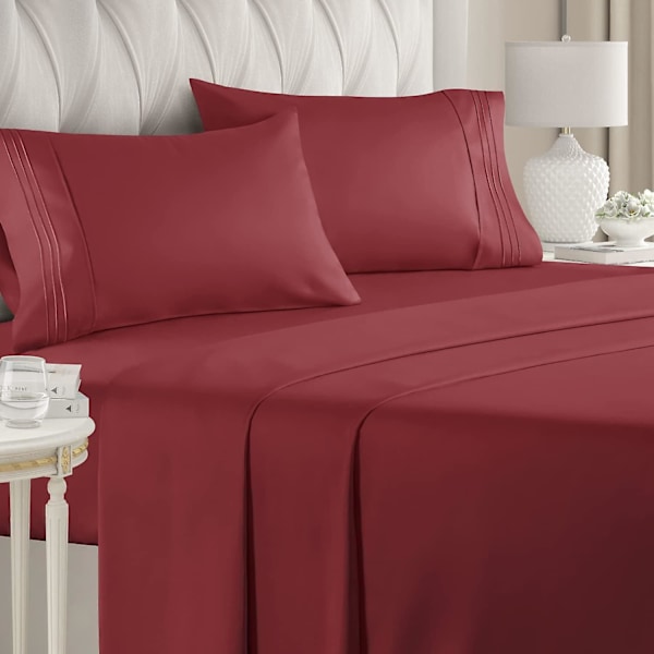 Queen size lakanset - Andningsbara och kylande lakan - Hotell lyxiga lakan - Extra mjuka - Djupa fickor - Lätt passform - 4-delat set - Rynkfria - Com