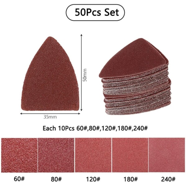51-delad multifunktionell oscillerande sandpapper och slipdynor set triangulärt kardborreverktyg