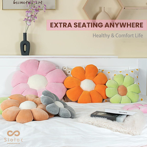Blomsterpude, blomstformet pyntepude, pude til numsen, blomstergulvprude, siddepude, sød stueindretning og plys pude til soveværelse sofa stol (orange