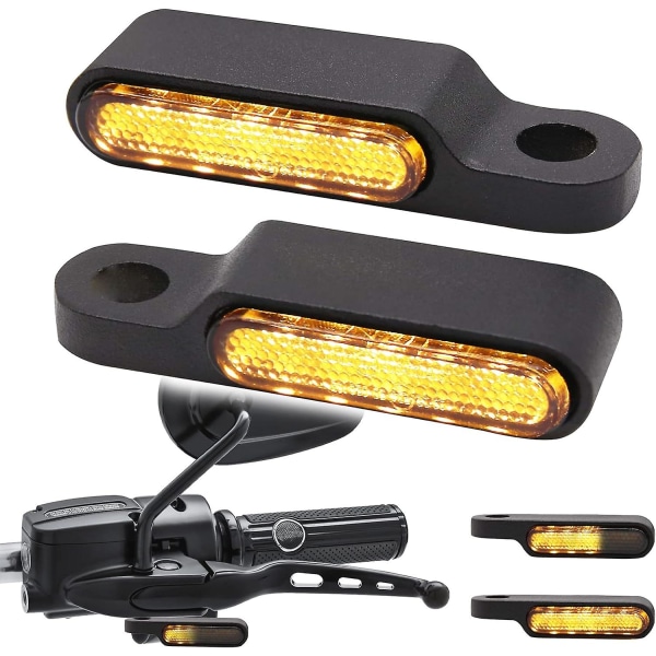 2pcs Black Chrome LED Motorcycle Turn Signals Sequential 12V Universal Motorbike Handlebar Light Approved Mini Indicators Aluminum Amber Light Waterpr