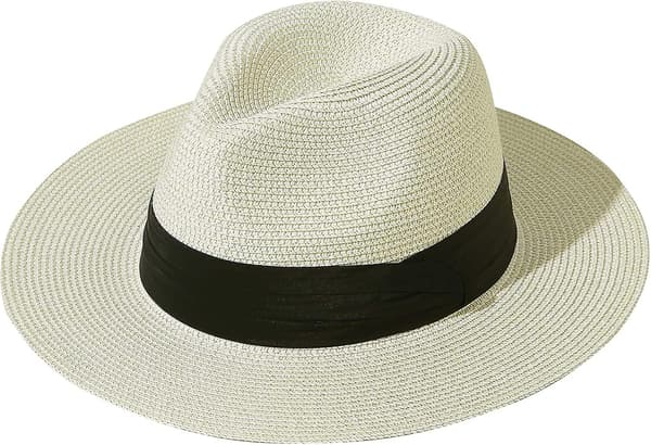 Dame Upf50 Foldbar Sommer Halm Hat Bred Skygge Fedora Sol Strand Hat