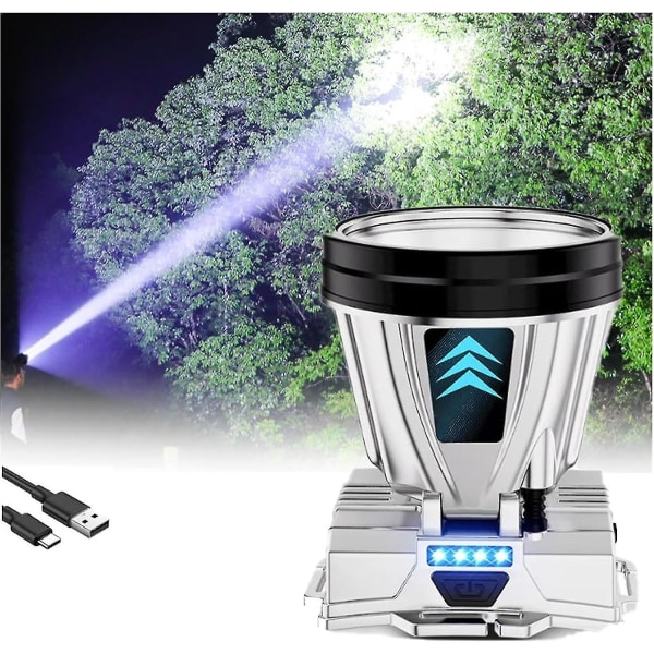 Power superljus uppladdningsbar pannlampa, uppladdningsbar LED-strålkastare för fiske, bärbar vattentät pannlampa för utomhusbruk fe（vitt ljus）