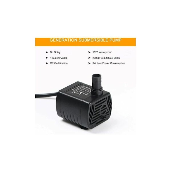 Nedsänkbar vattenpump Akvariepump Justerbar 200LPH 3W Extra tyst Catit USB-pump för damm fisk tank fontän fisk tank 1,4 m kabel CHAM