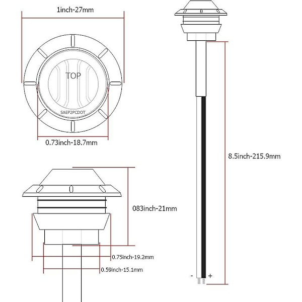 Pakke med 30 stk. 3/4 tommers mini runde 15 gule 15 røde LED sidemarkeringslys 3 dioder planmontert for tilhenger båt RV varebil 12V DC