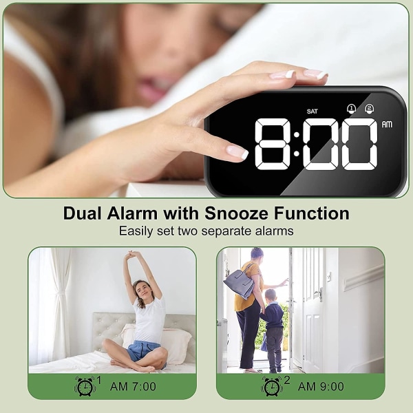 LED Digital Väckarklocka med Snooze-funktion, 2 Larm, 12/24H USB Laddningsbar för Sovrum Kontor