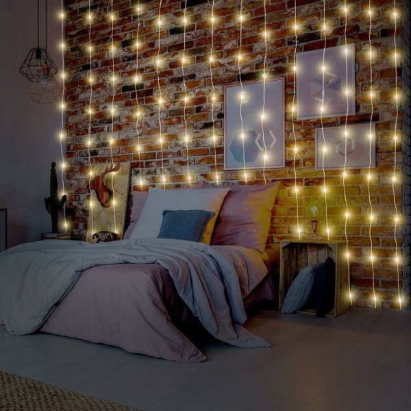 Strängljusgardiner, USB drivna ljusslingor för väggfest i sovrummet, 8 lägen och IP64 vattentät bröllopsdekoration, varmvit
