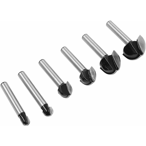 6 st 6,35 mm frässtål kärnboxbitar Cnc rund spårfräs träbearbetningsverktyg 6,35 mm/7,9 mm/12,7 mm/15,9 mm/19 mm/22,2 mm