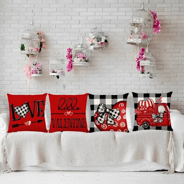 Set med 4 örngott, linne örngott, bil örngott, kuddfodral, örngott för soffa sovrum, 45 x 45 cm