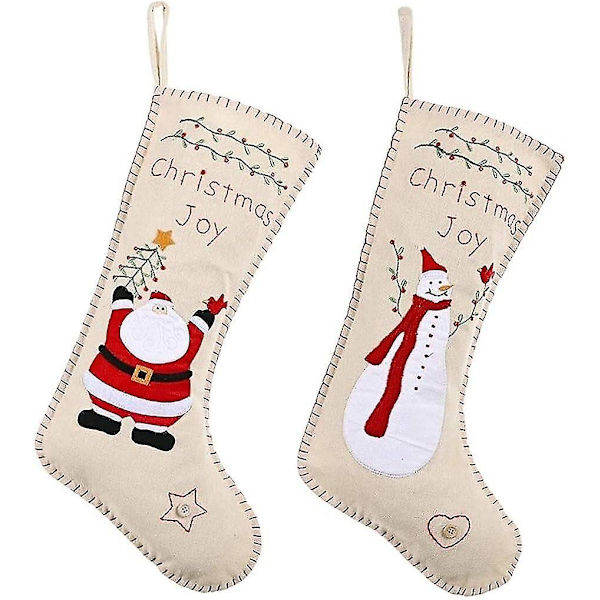 Julstrumpa 2, broderad sömnad säckväv traditionell julhelg karaktär godis gåva