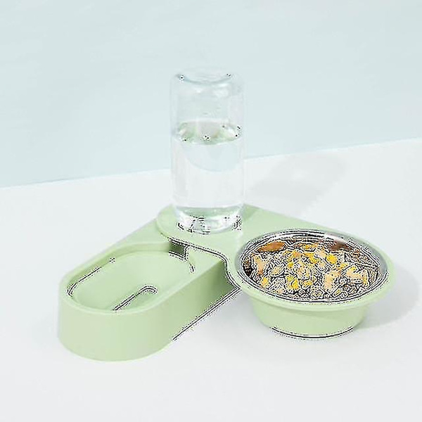 Automatisk kattmat och vattenskål dispenser justerbar kattmatskål med upphöjd ställning husdjursmatning (grön)