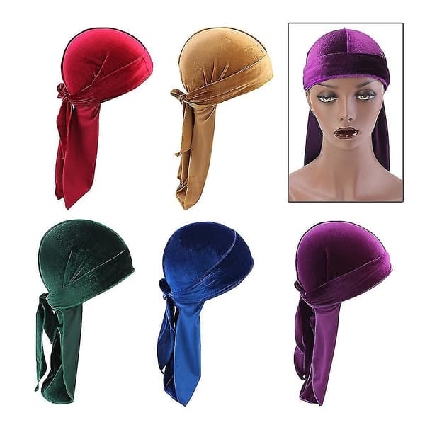 5x Unisex Fløyel Bandana Durag Hodeplagg Silke Pirat Cap Wrap Hat