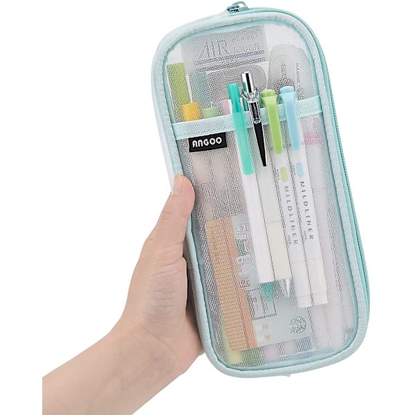Gitter Blyantshus med Lynlås Transparent Makeup Farve Taske Kosmetisk Taske Multifunktionel Rejse Skole Teen Girls Transparent Stationery Taske Kontor