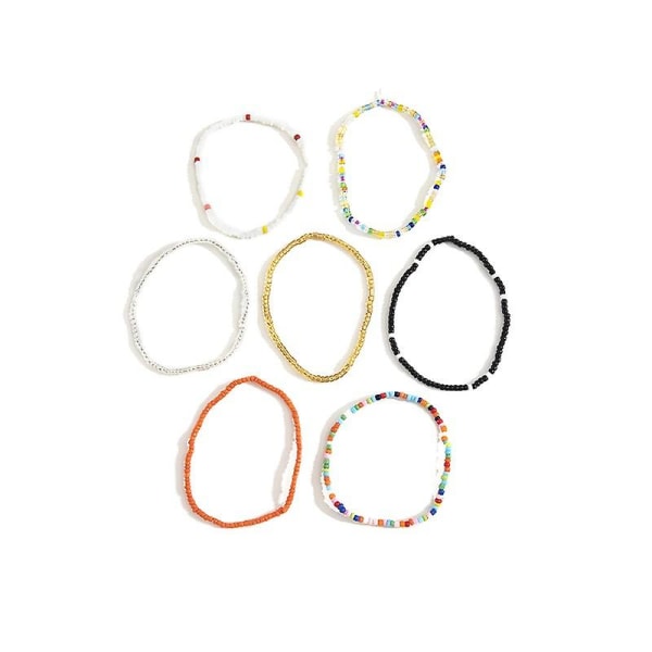 Enkla geometriska fotlänkar med handpärlor i ett lager, mångsidiga kontrastfärgade pärlsträckbara armband för kvinnor (14 st)