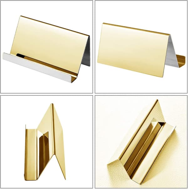2 stk. rustfrit stålkort holdere skrivebords kort display visitkort rack arrangør (guld)