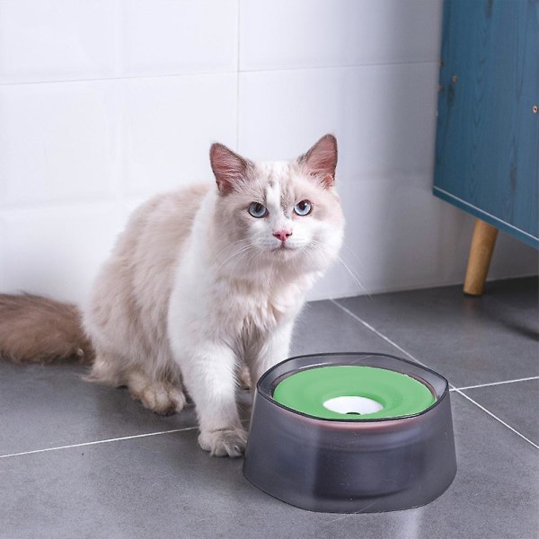 Flytande drickskål för husdjur, stänksäker hund- och kattskål, fuktbeständig kattskål, hundskål, grön