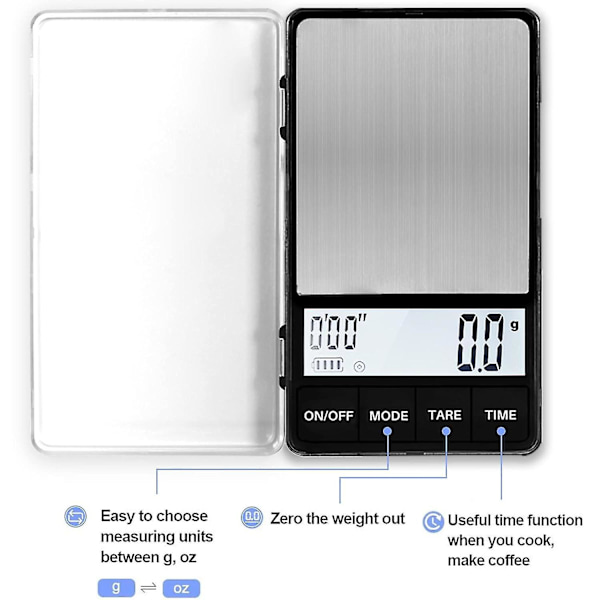 Espressovåg med timer 1000g x 0,1g Liten och tunn resekaffevåg, Mini digital våg gram a SXXJ