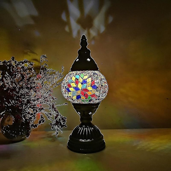 Turkkilainen mosaiikkipöytävalaisin Vintage Art Deco Käsityönä valmistetut Lamparas De Mesa Mosaiikkilasi Romanttinen sänky Li