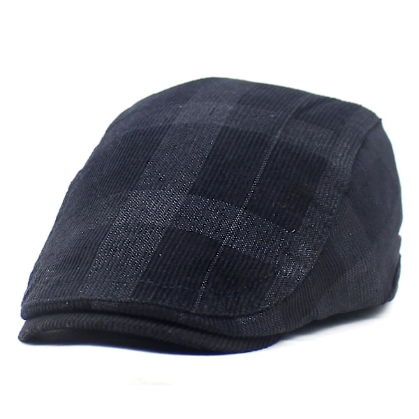 Retro rutig tjock mjuk andningsbar varm bekväm höst vinter herr basker platt hatt för jakt (svart)
