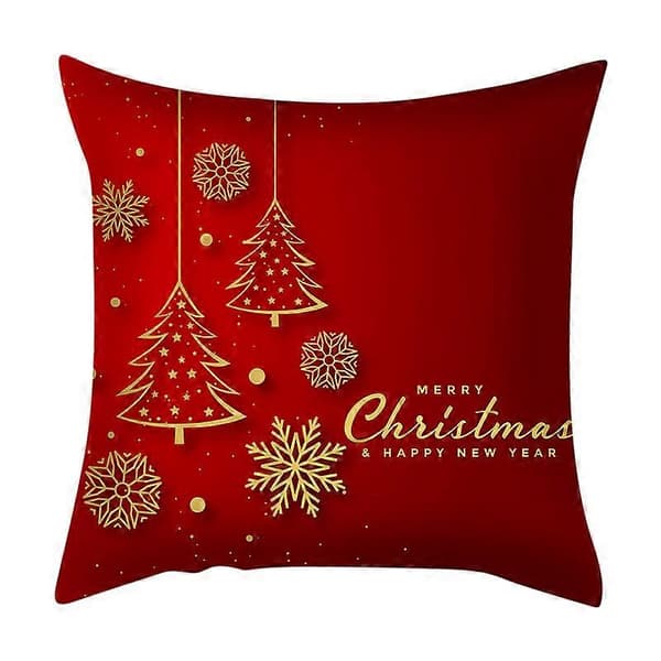 Sæt med 4 røde Merry Christmas broderede pudebetræk 45 x 45 cm jule-sofapudebetræk