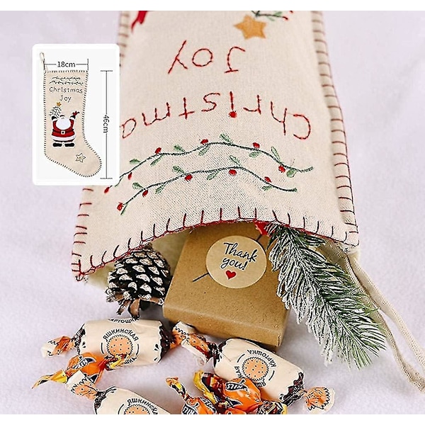 Julstrumpa 2, broderad sömnad säckväv traditionell julhelg karaktär godis gåva