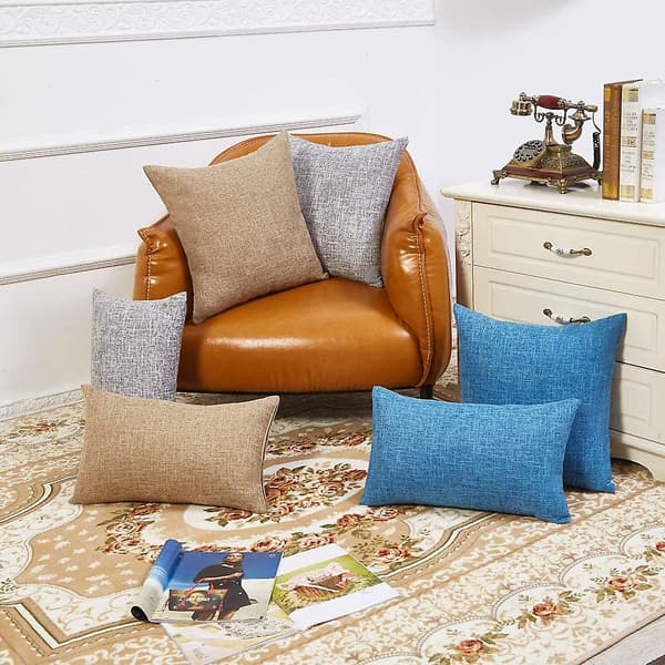 Set med 2 høstblå pynteputer i rustikt lin, dekorative pynteputer 12x20 tommer for sofa- og sofadekorasjon