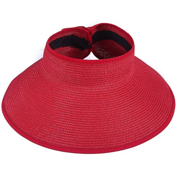 Solhatt för damer med bred brätte, hopfällbart solskydd, strandhatt, form ihålig spets, cap 56-58 cm (stor röd)
