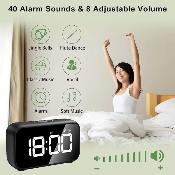LED Digital Väckarklocka med Snooze-funktion, 2 Larm, 12/24H USB Laddningsbar för Sovrum Kontor