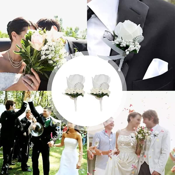 2 stk Bryllupshåndleddsblomster, Rose Boutonniere