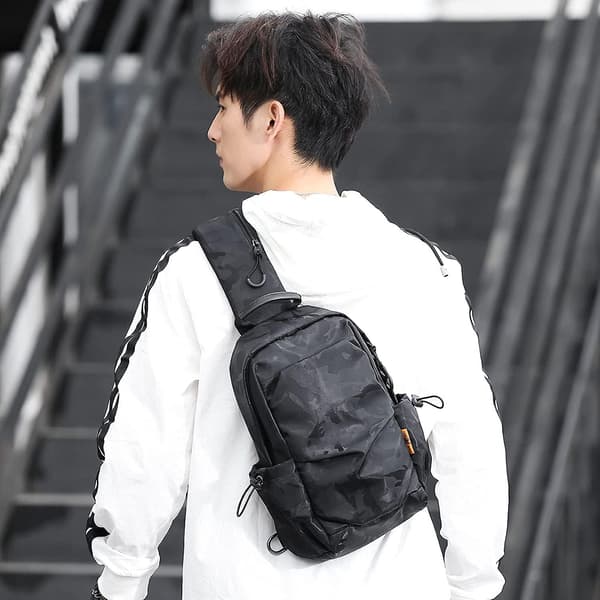 Sort Sling Bag til mænd, Mini Anti-tyveri En Rem Motorcycle Backpac