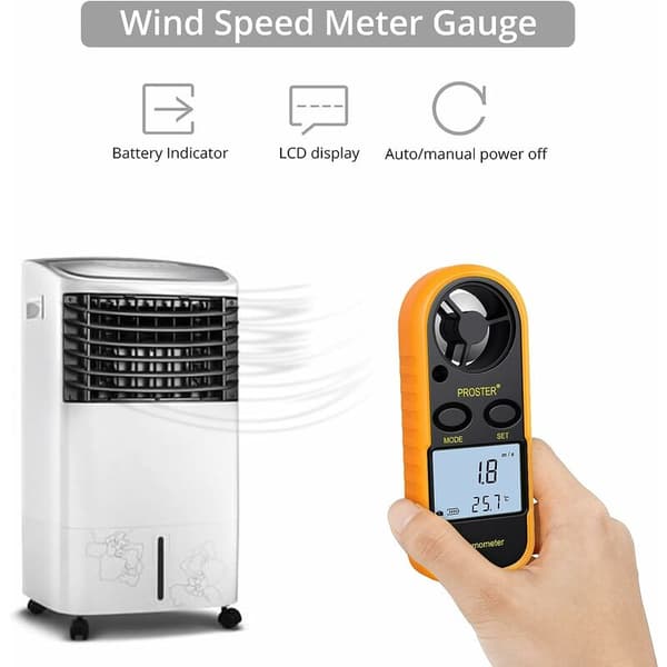 LCD Digital Anemometer, Vindhastighetsmätare, Luftflödesmätare Display, Bakgrundsbelyst Termometer