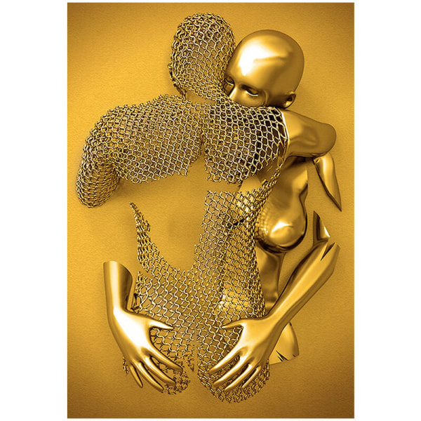 3D-effekt väggkonst abstrakt metallsculptur duk modern målning väggdekoration 30 40cm guld