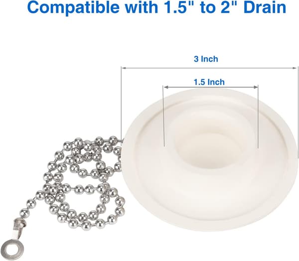 Sæt med 2 badekarspropper - med gummiprop og 15\" perlekæde i rustfrit stål