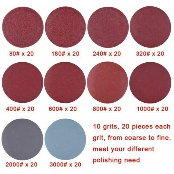 longziming 2 tum sandpapper flocking sandpapper set slipning polering papper pad 200 stycken sandpapper set + svamp pad slipbord