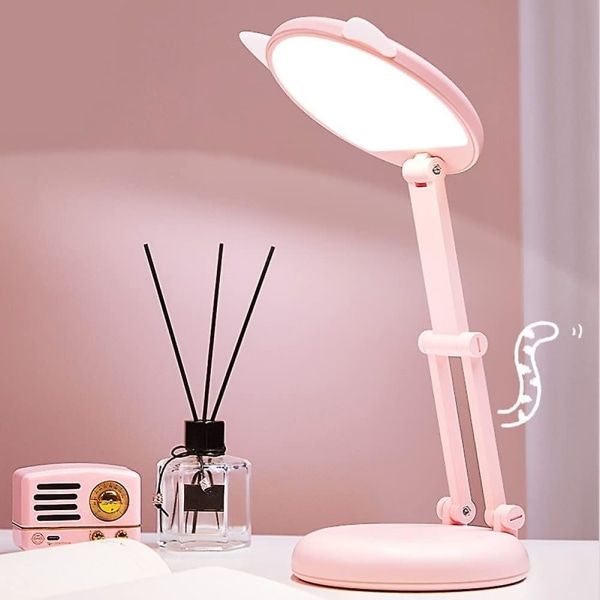Led-lampe, skrivebordslampe for barn, katteøre rosa nattbordslampe for jenter, bordlamper Justerbar lysstyrke skrivebordslampe for barn, dimbart lys for lesing